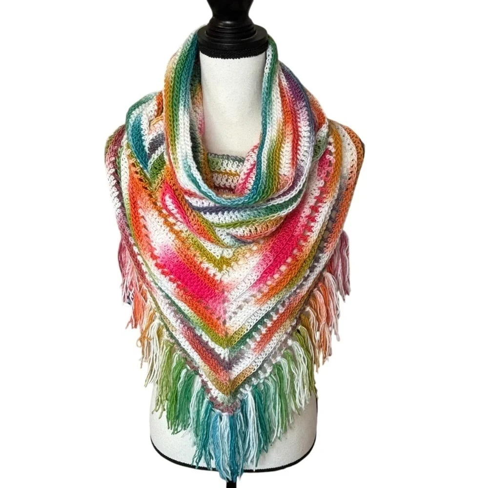 Handcrafted Crochet Hooded Cowl Scarf With Fringe New Handmade by Seller Knit